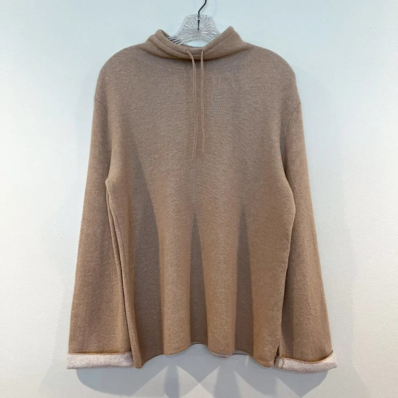 Vince Tan Wool Cashmere Blend Mock Neck Drawstring Bell Sleeve Pullover Sweater - Picture 2 of 10